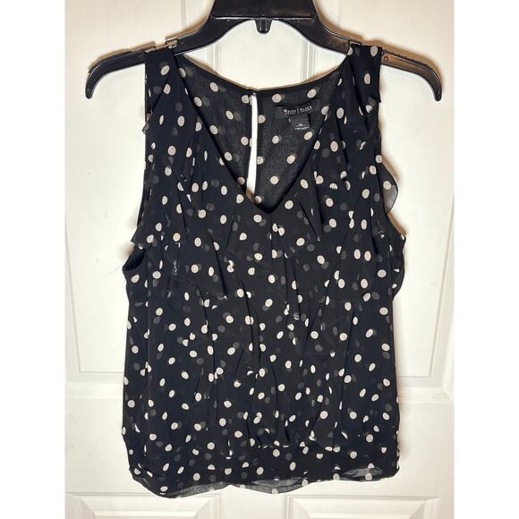 WHBM Black/Cream Polka Dot V-neck Sleeveless Blouse Size M - Picture 2 of 7